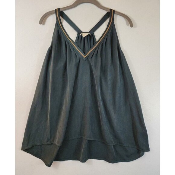 H&M Tops - H&M Conscious Womens 8 Green V-neck with Gold Embellishments Pleated Tank Top
